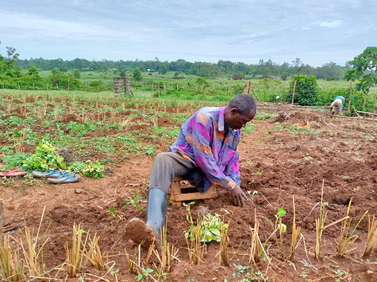 A group of people standing in front of a blackboard.